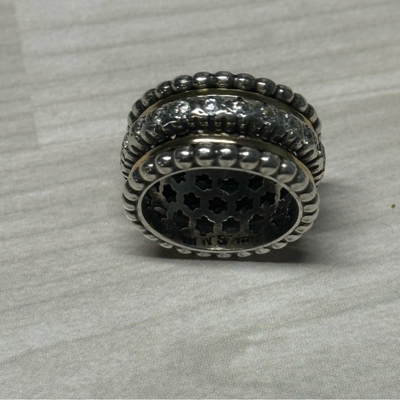 14k Solid Gold & 9.25 S. Silver spinning ring with zircons - Picture 5 of 8
